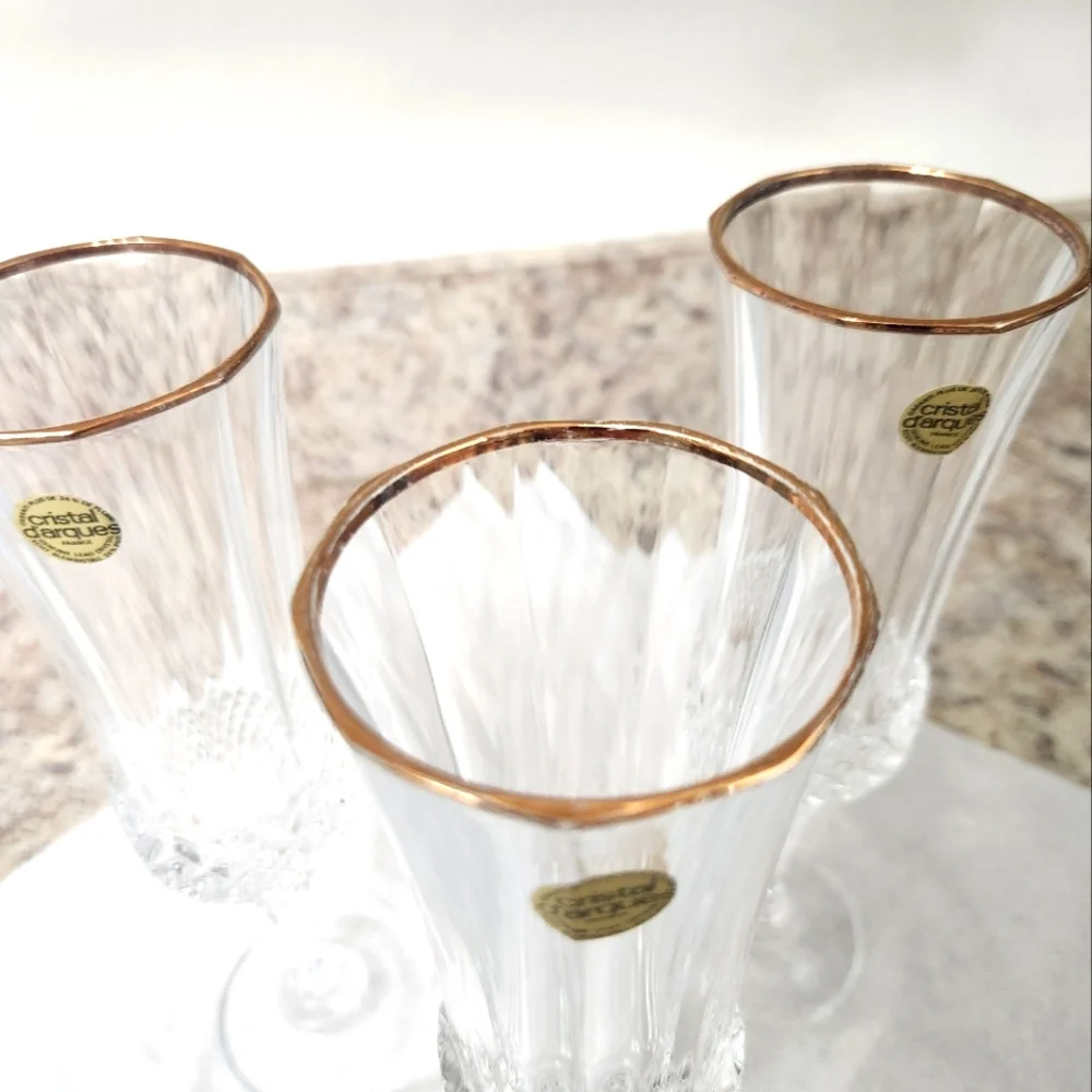 Cristal D'Arques Champagne Flutes with‎ Gold Rim set of 3